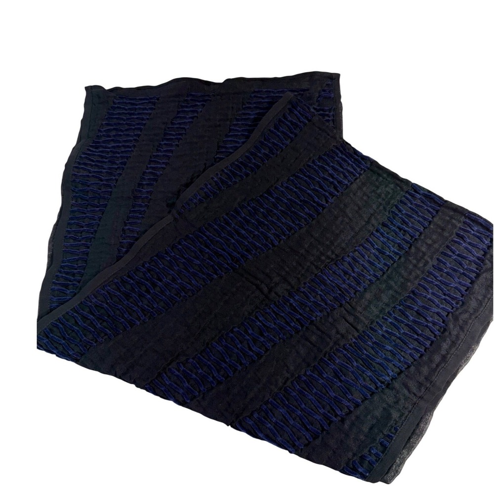 Vintage Giorgio Armani Wool Silk Scarf OS Black Blue Velvet Chenille Wave